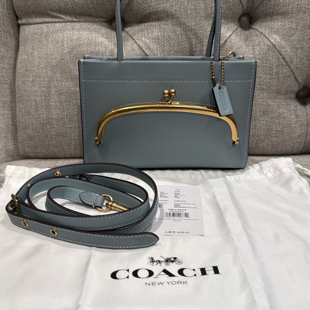 Coach Cashin 20 Tote Aqua Leather Handbag